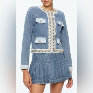 Alice + Olivia Blue Denim Jacket with Chain Accents Size S